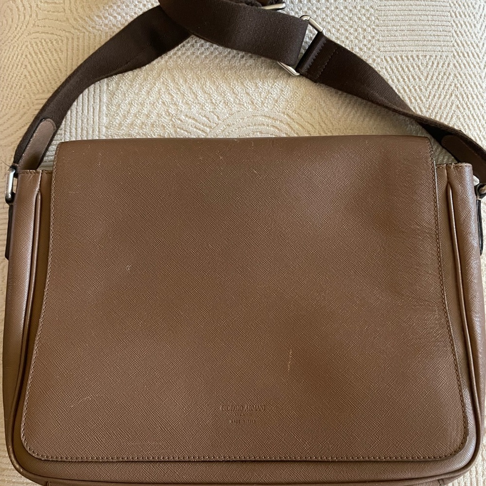Giorgio Armani Men’s taupe/ Brown Messenger Bag with Adjustable Strap